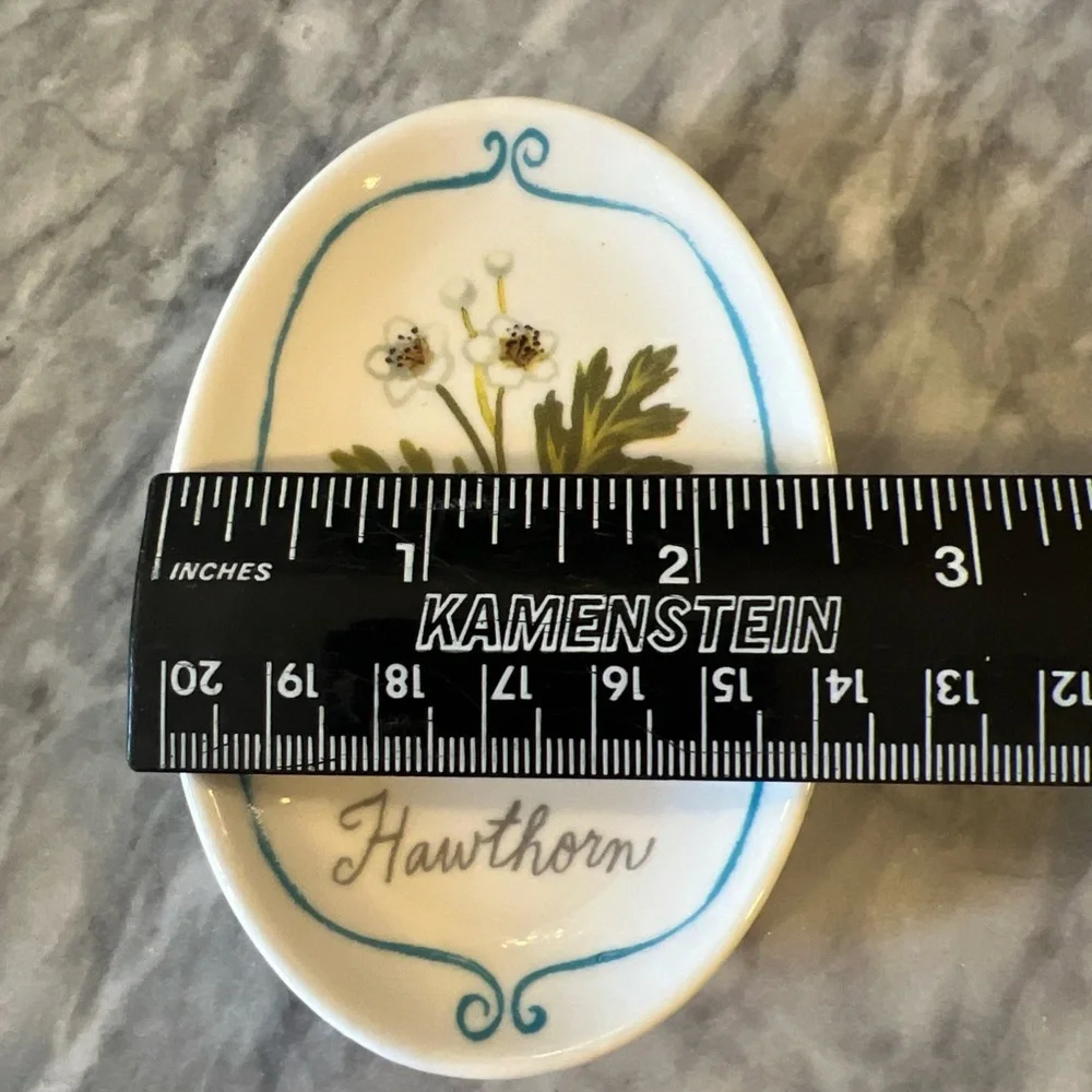 Creative Co-op Small White With Flower Graphic Ceramic Trinket Dish